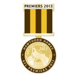 2013 Hawthorn Hawks AFL Premiers Medal and Ribbon Pin Badge