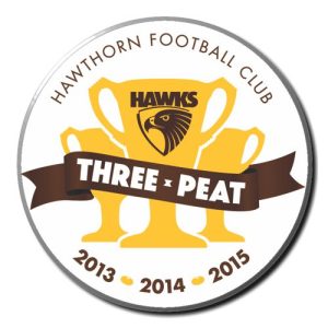 2015 Hawthorn Hawks AFL Premiers Triple Peat SS Button Badge w