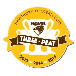 2015 Hawthorn Hawks AFL Premiers Triple Peat Pin Badge y