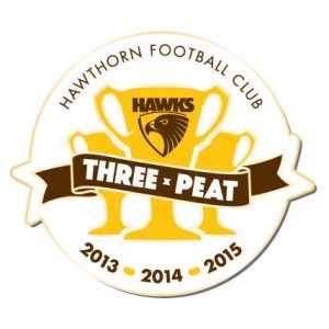 2015 Hawthorn Hawks AFL Premiers Triple Peat Pin Badge w